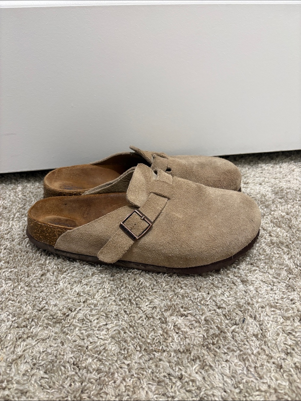 Birkenstock Suede Boston Slip-On Clogs with Buckle - Tan